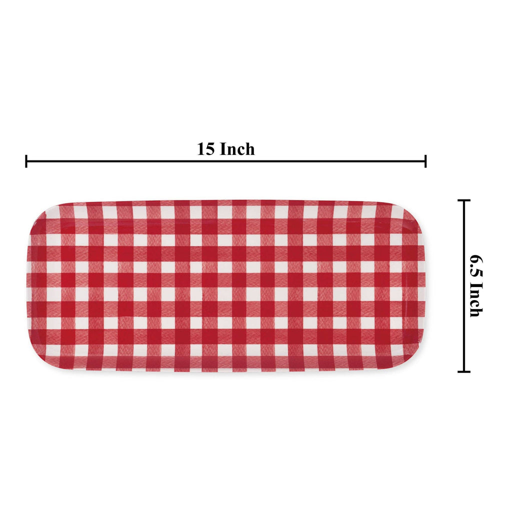 Gingham Red 15" Melamine Rectangle Tray