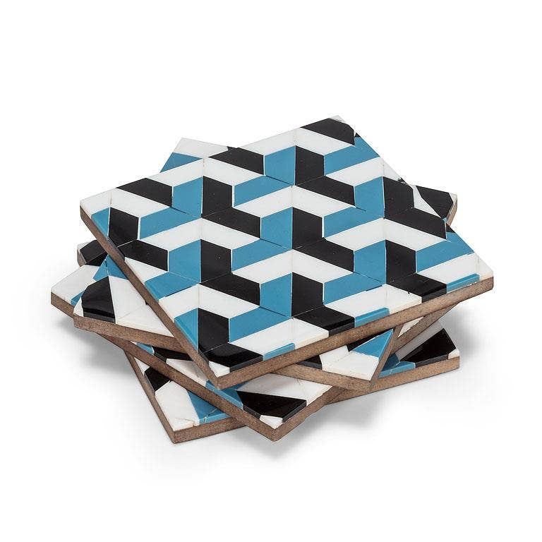 Set of 4 Mosaic Coasters-Blue