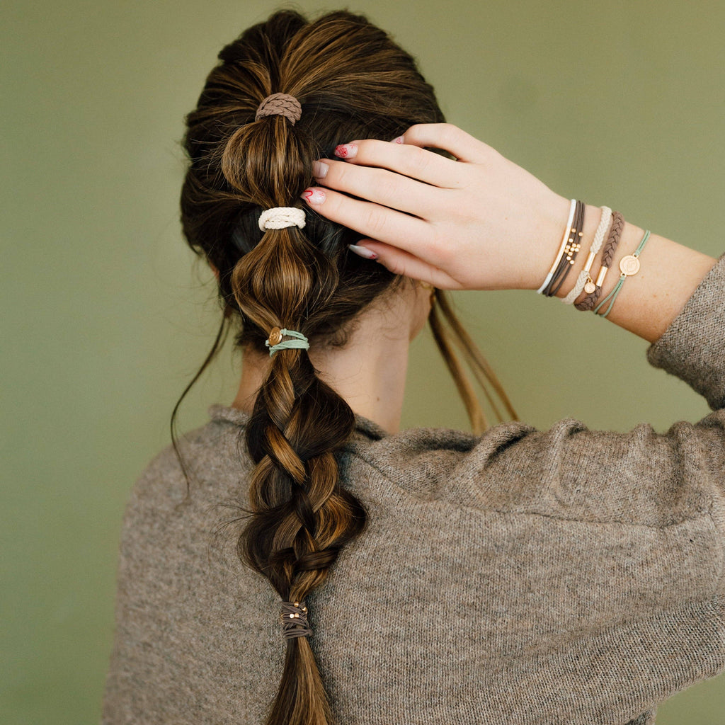 "Climb" Natural Colors with Gold Mountain Accent hair Tie Bracelets- K'lani hair tie bracelets