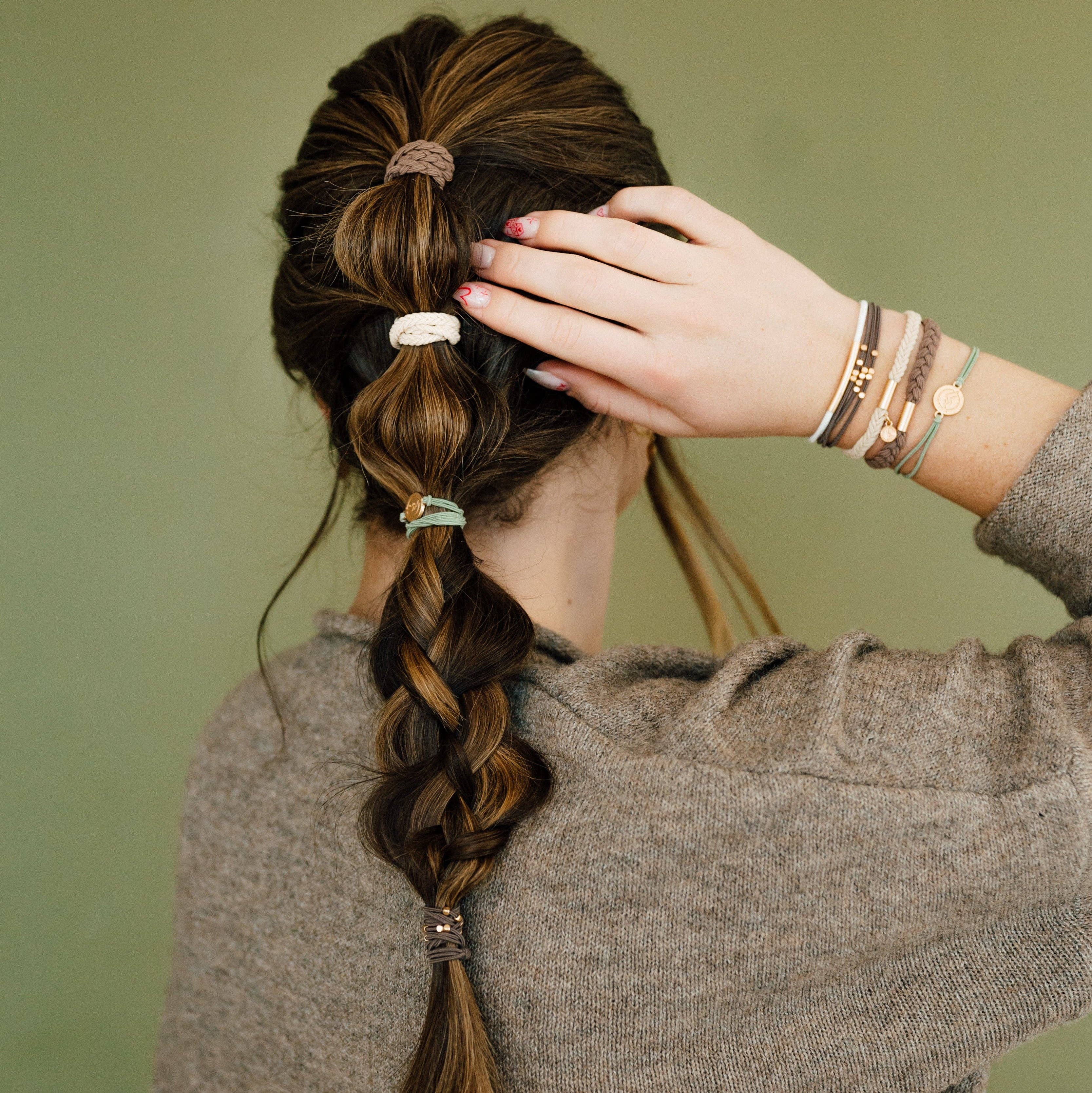 "Climb" Natural Colors with Gold Mountain Accent hair Tie Bracelets- K'lani hair tie bracelets