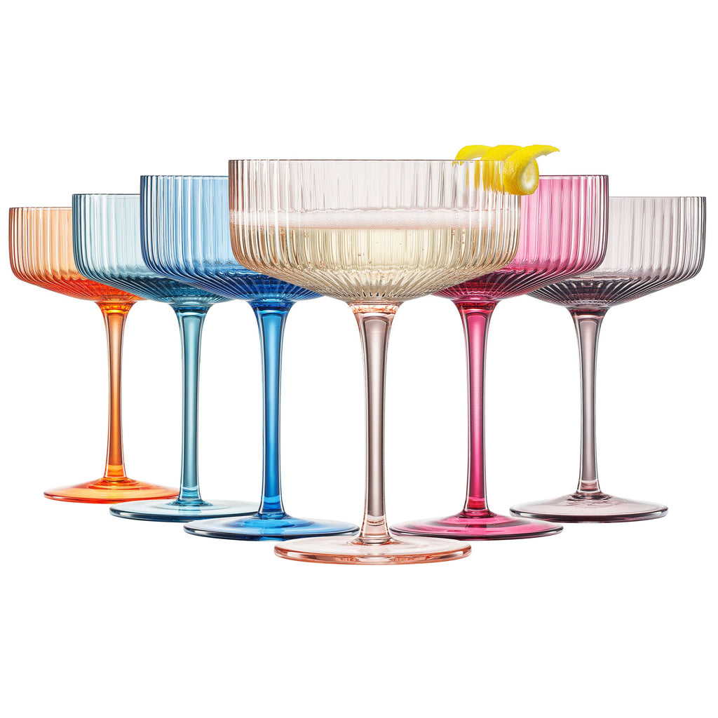 Ribbed Vintage Art Deco Coupe Glasses | 10 OZ Glass