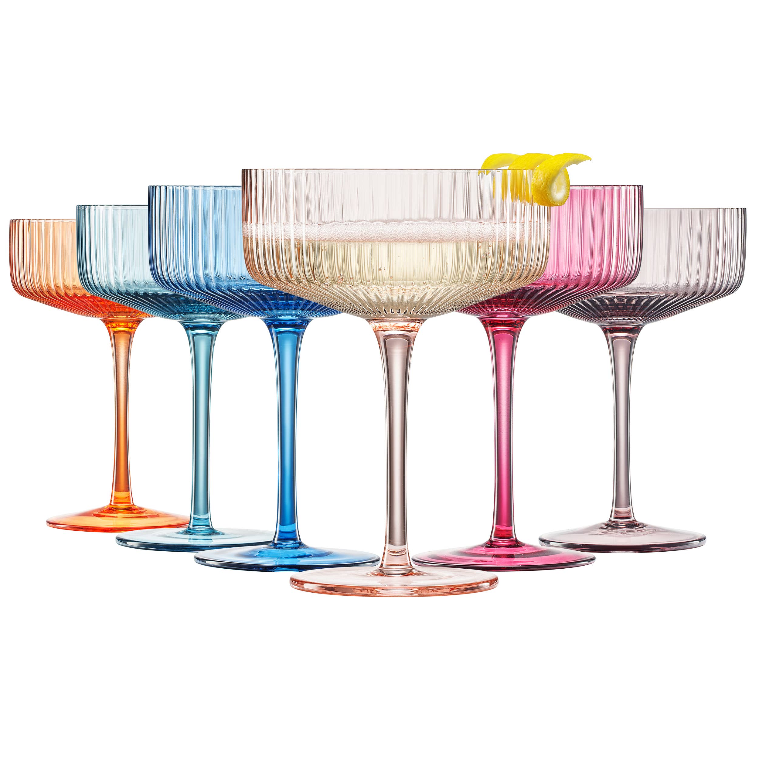 Ribbed Vintage Art Deco Coupe Glasses | 10 OZ Glass