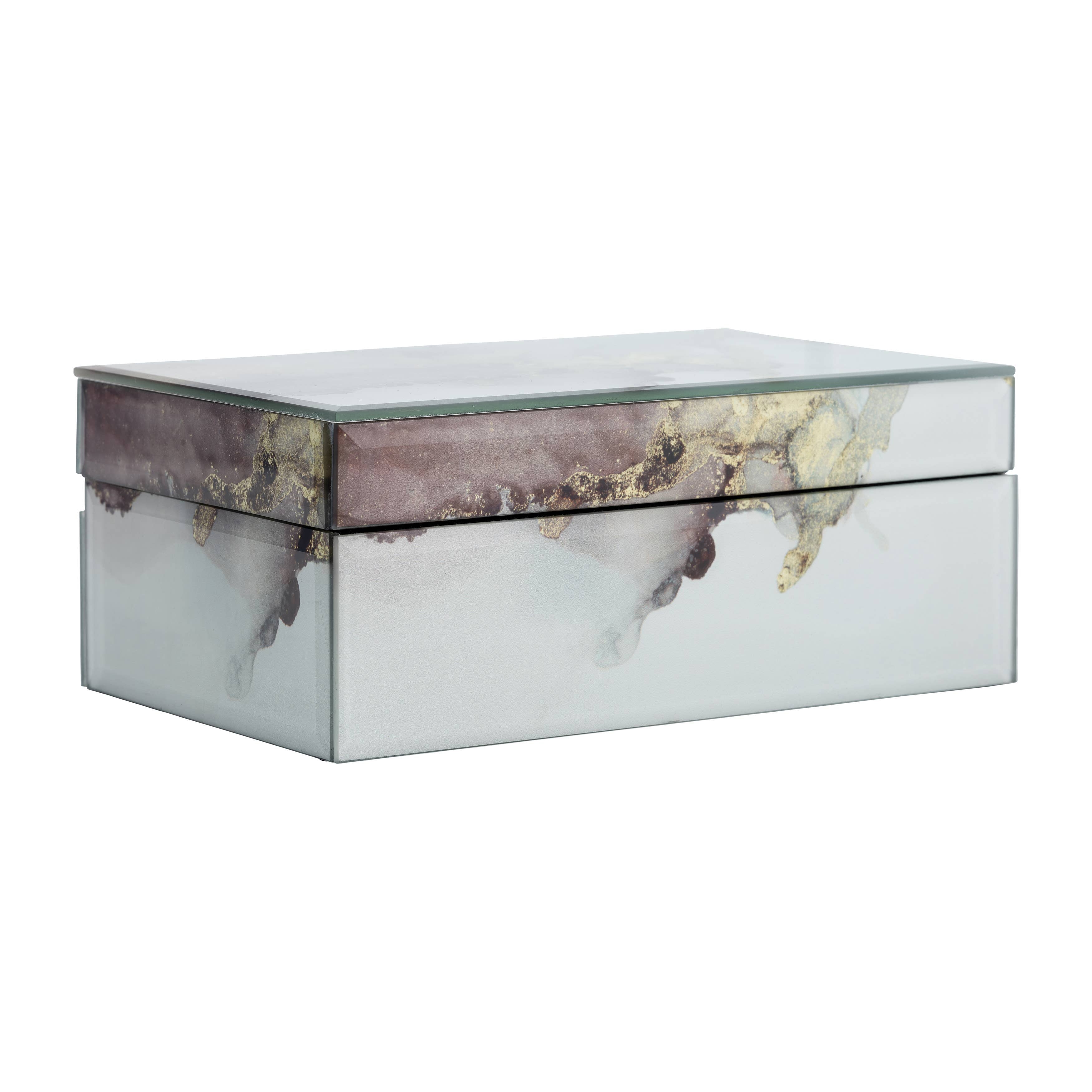 Decorative Box - White/Beige/Gold Wood