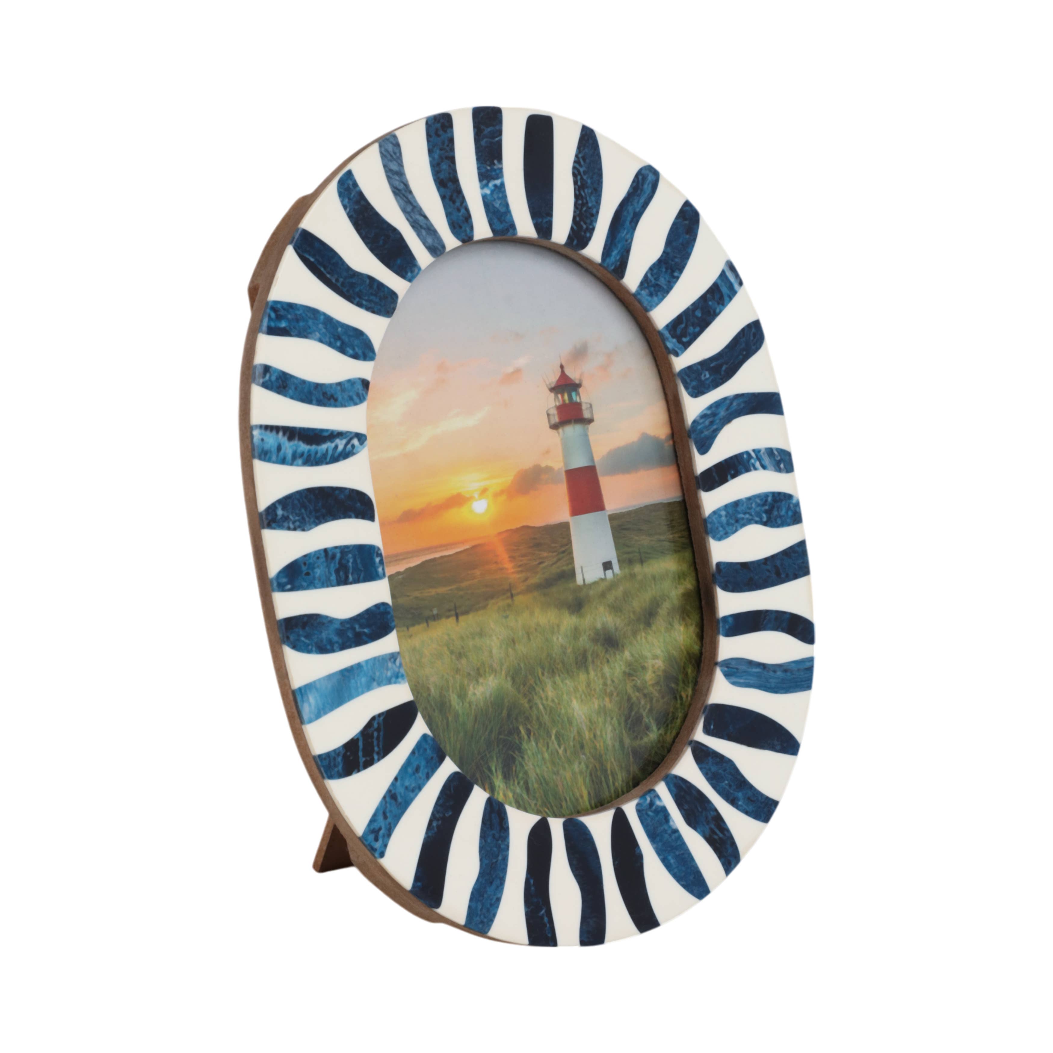 Blue/White 5x7 in. Resin Oval Photo Frame With Inlay Pieces