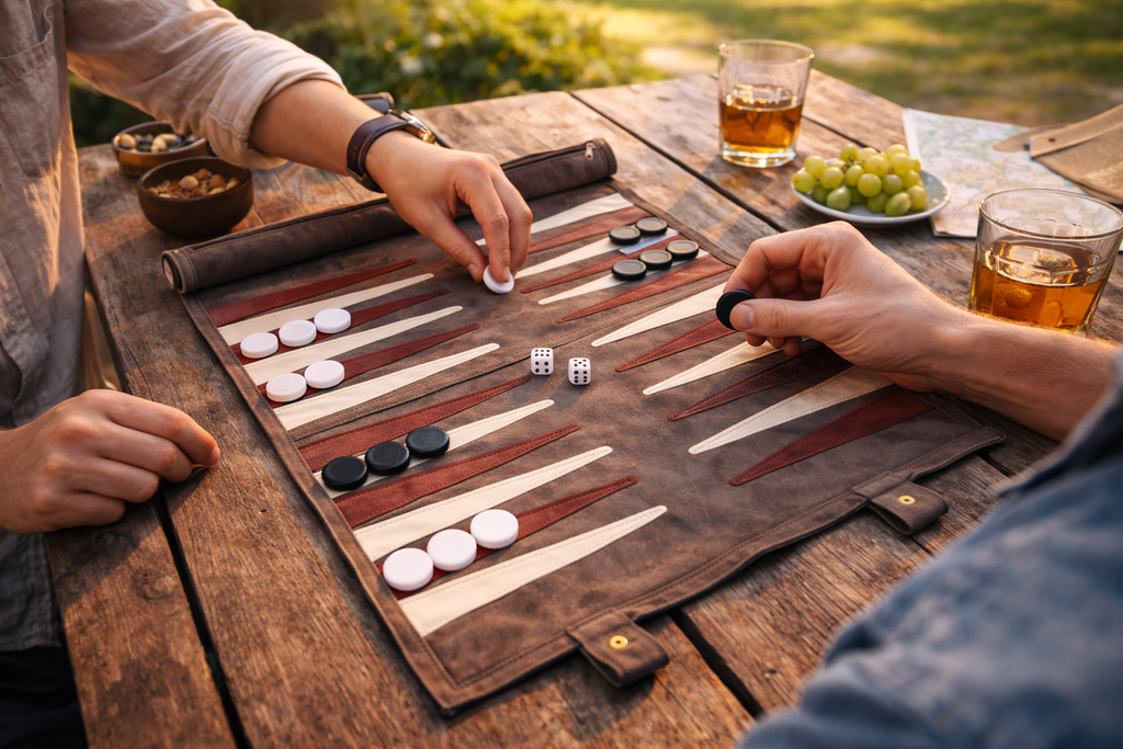 Warren Grey Suede Roll-up Backgammon Travel Set