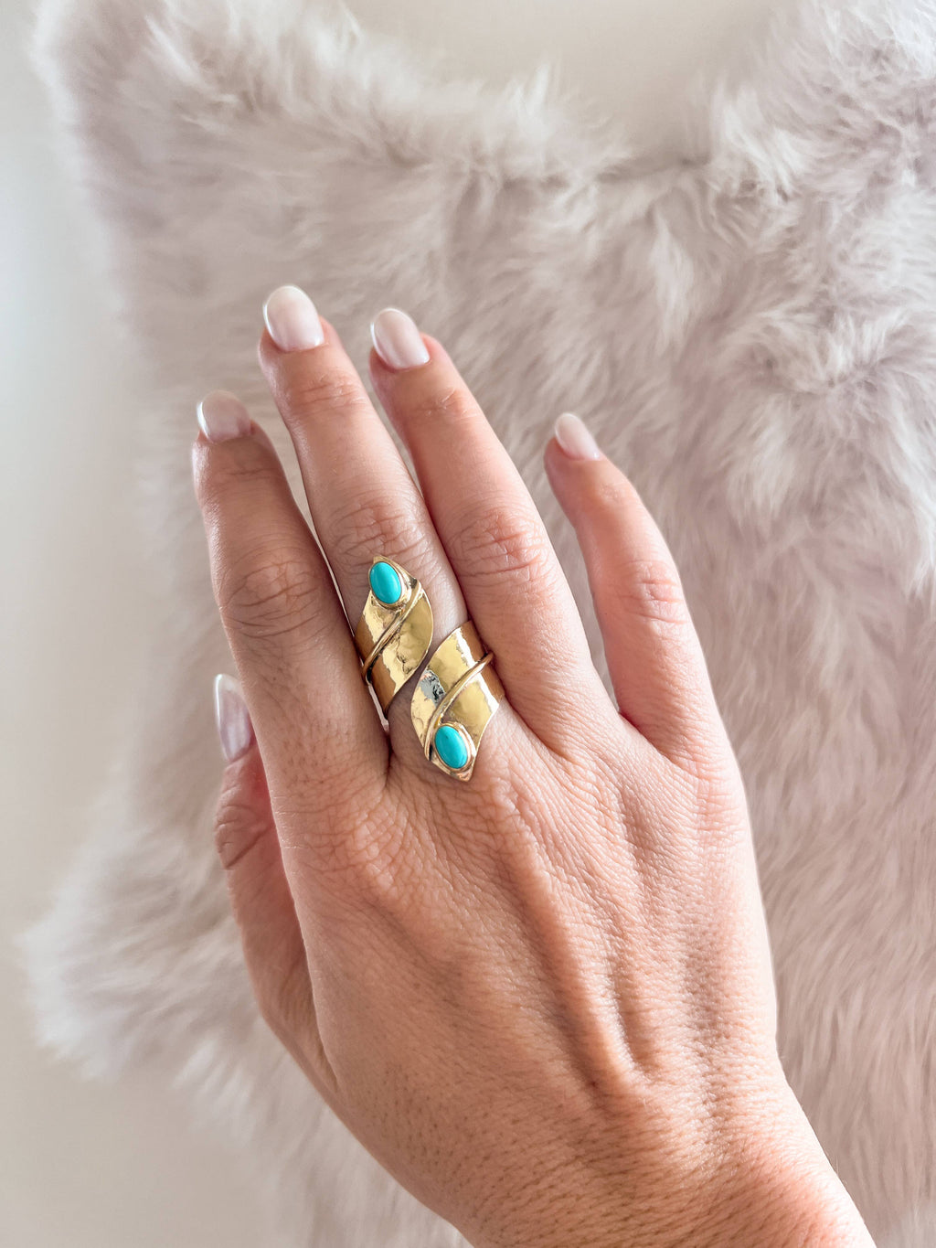 Baizaar - Brass Hammered Wrap Ring with Turquoise