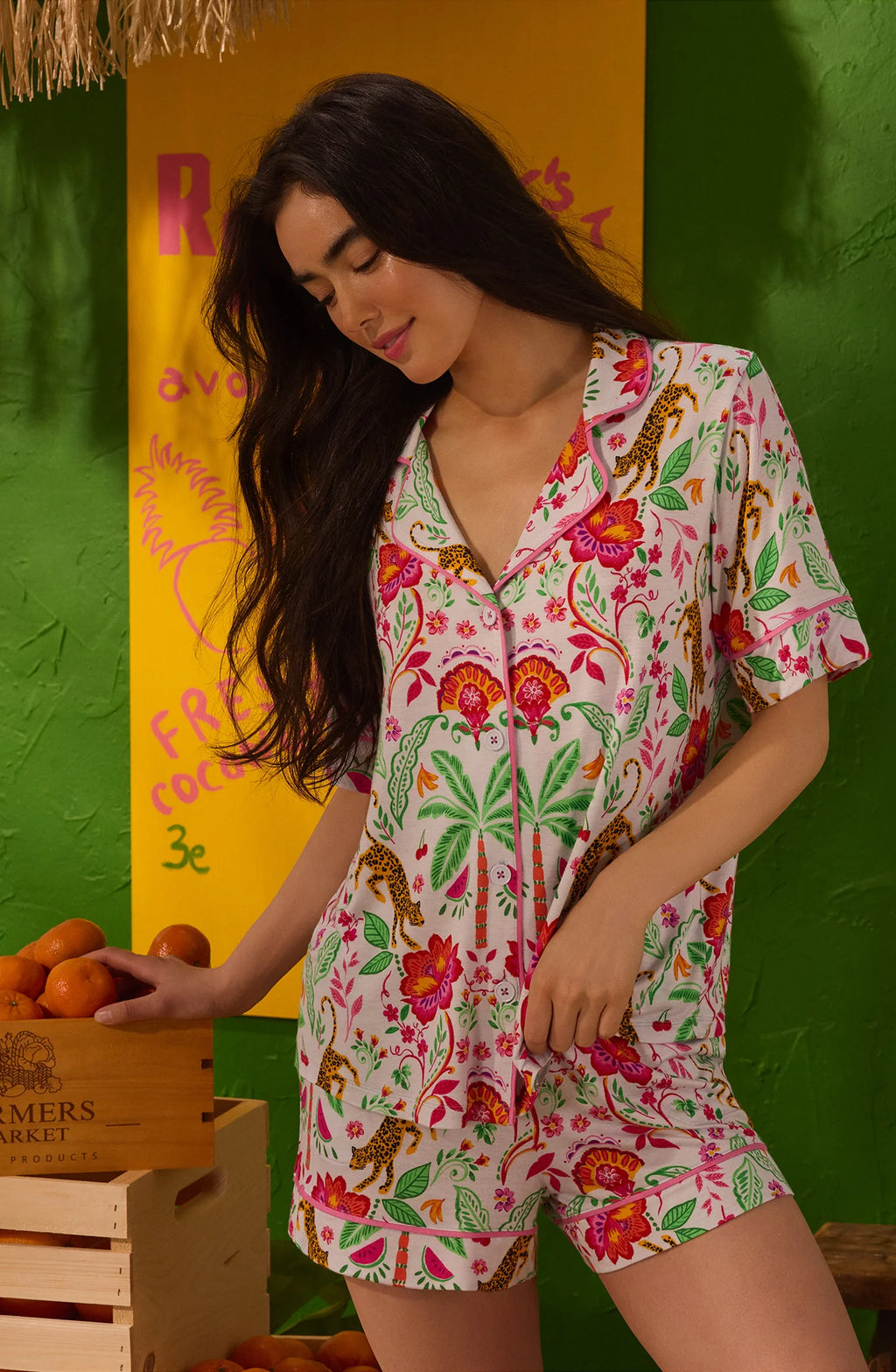 Dakota Short Knit Pajama Set In Rainforest Escape