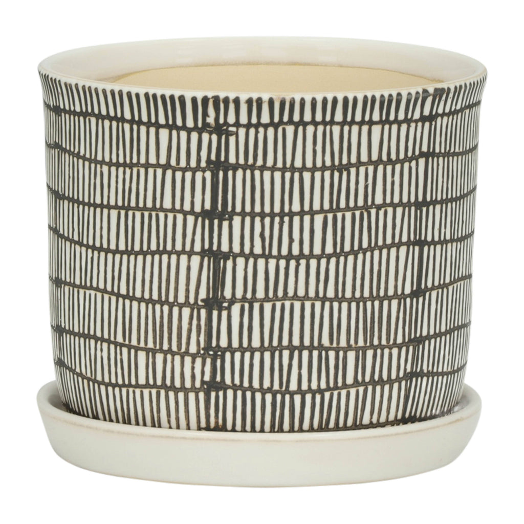 Sagebrook Home - Planters Set of 2 - Ivory Ceramic Line with Saucer, 6/8 in.