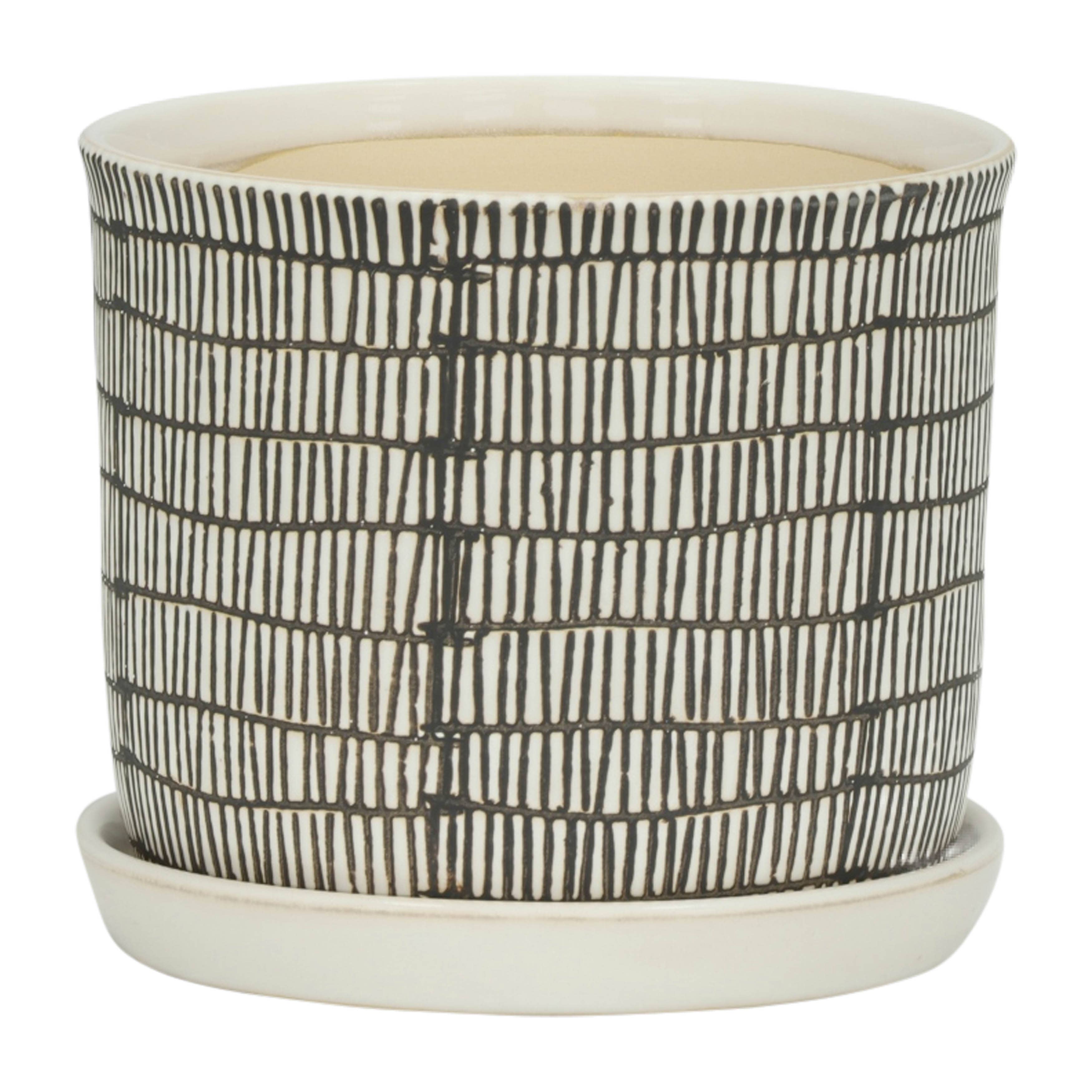 Sagebrook Home - Planters Set of 2 - Ivory Ceramic Line with Saucer, 6/8 in.