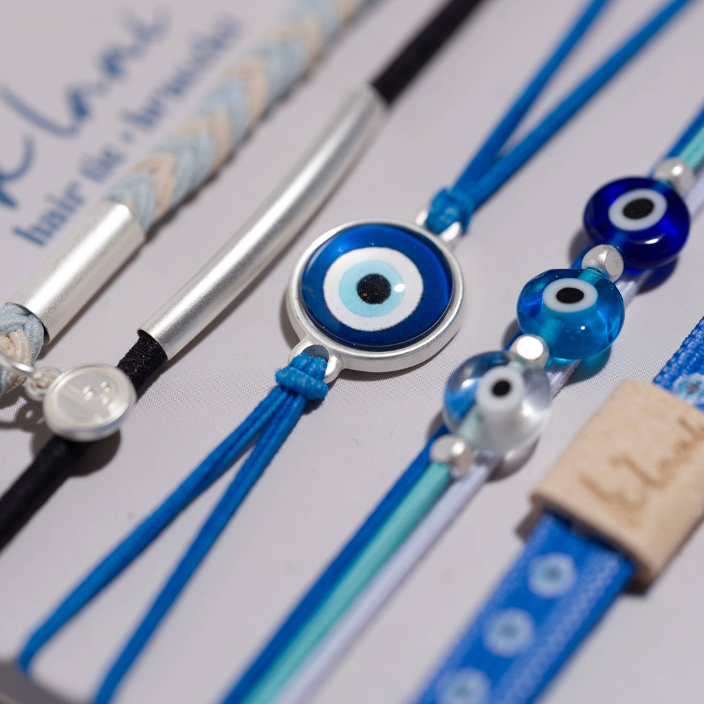 "Resist" Blue Evil Eye Hair Tie Bracelets- K'lani hair tie bracelets