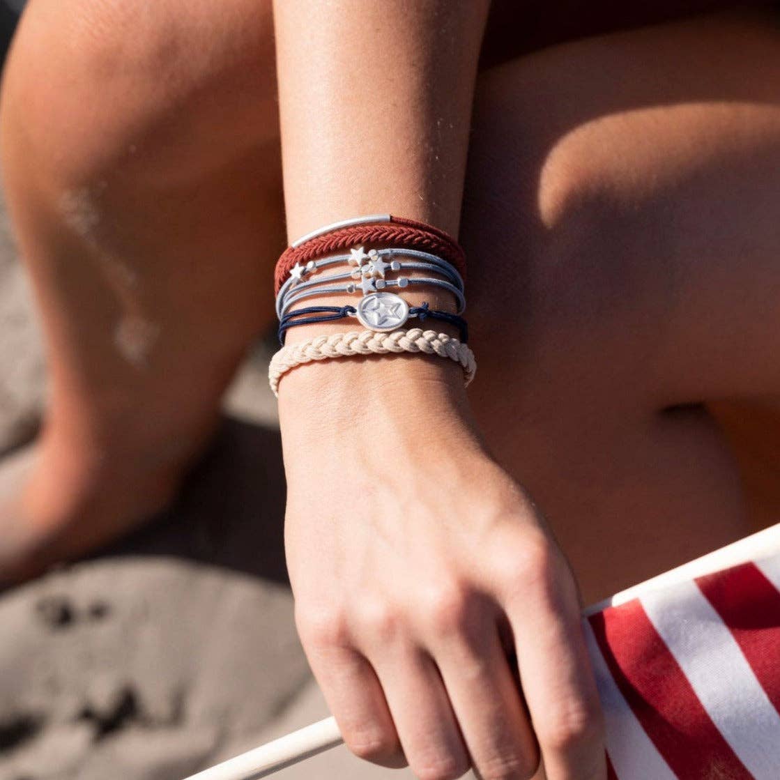 "Brave" Red, White & Blue with Silver Star Accents- K'lani hair tie bracelets
