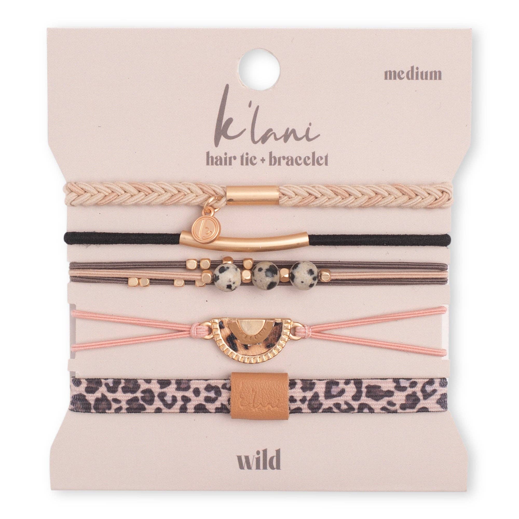 "Wild" Animal Print with Pink Accent Hair Tie Bracelets-K'lani hair tie bracelets