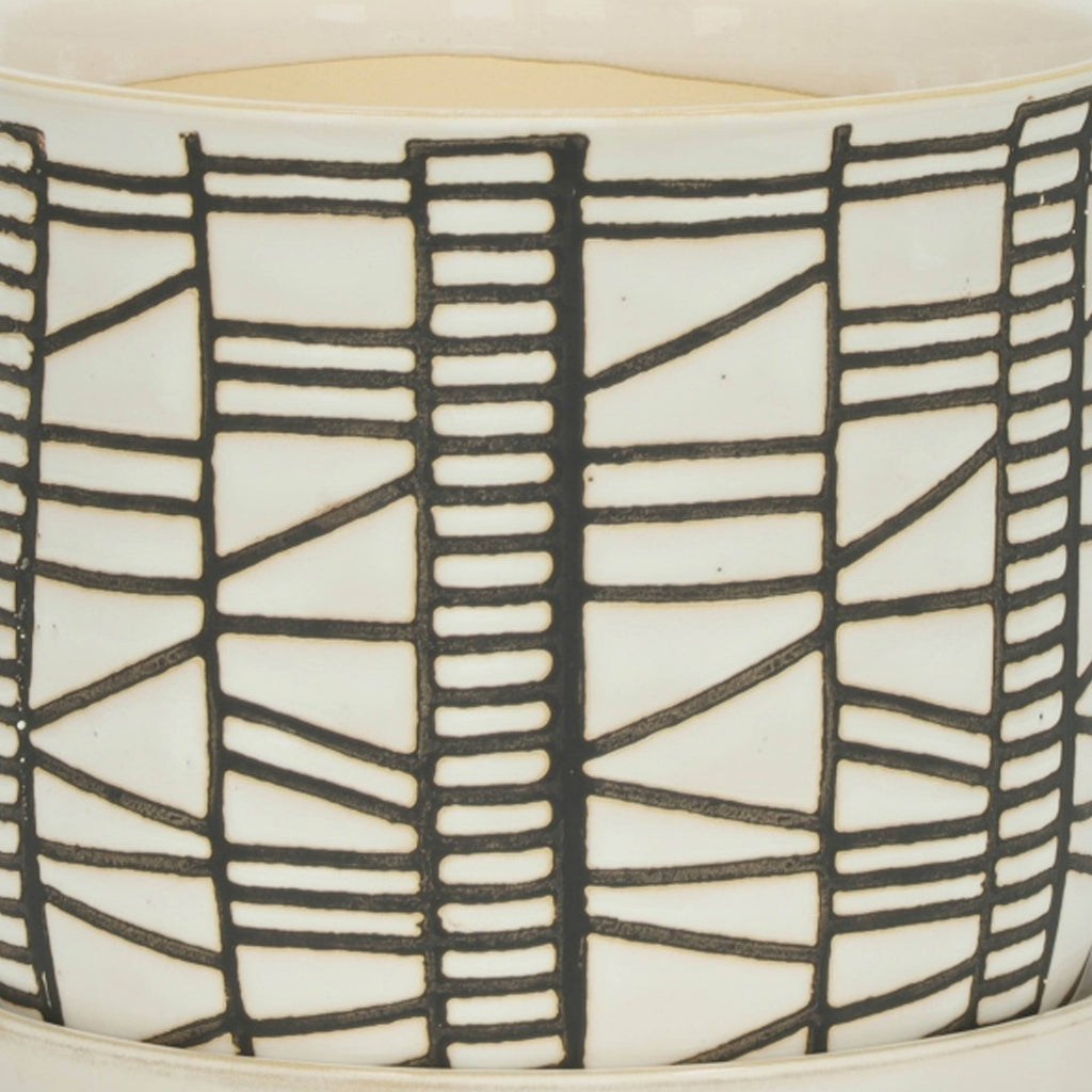 Sagebrook Home - Planters Set of 2 - Beige Ceramic Geometric Saucer, 6/8 in.