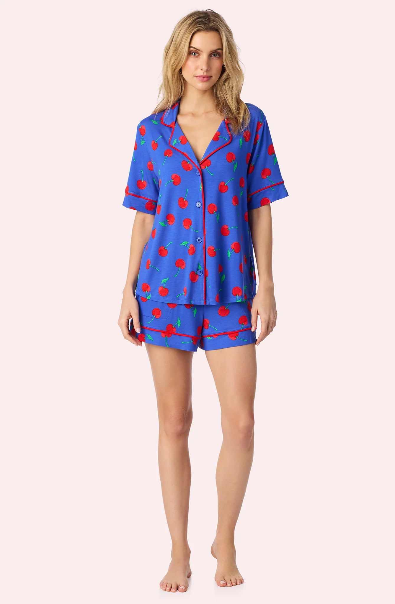 Dakota Short Knit Pajama Set In Cherry Kisses