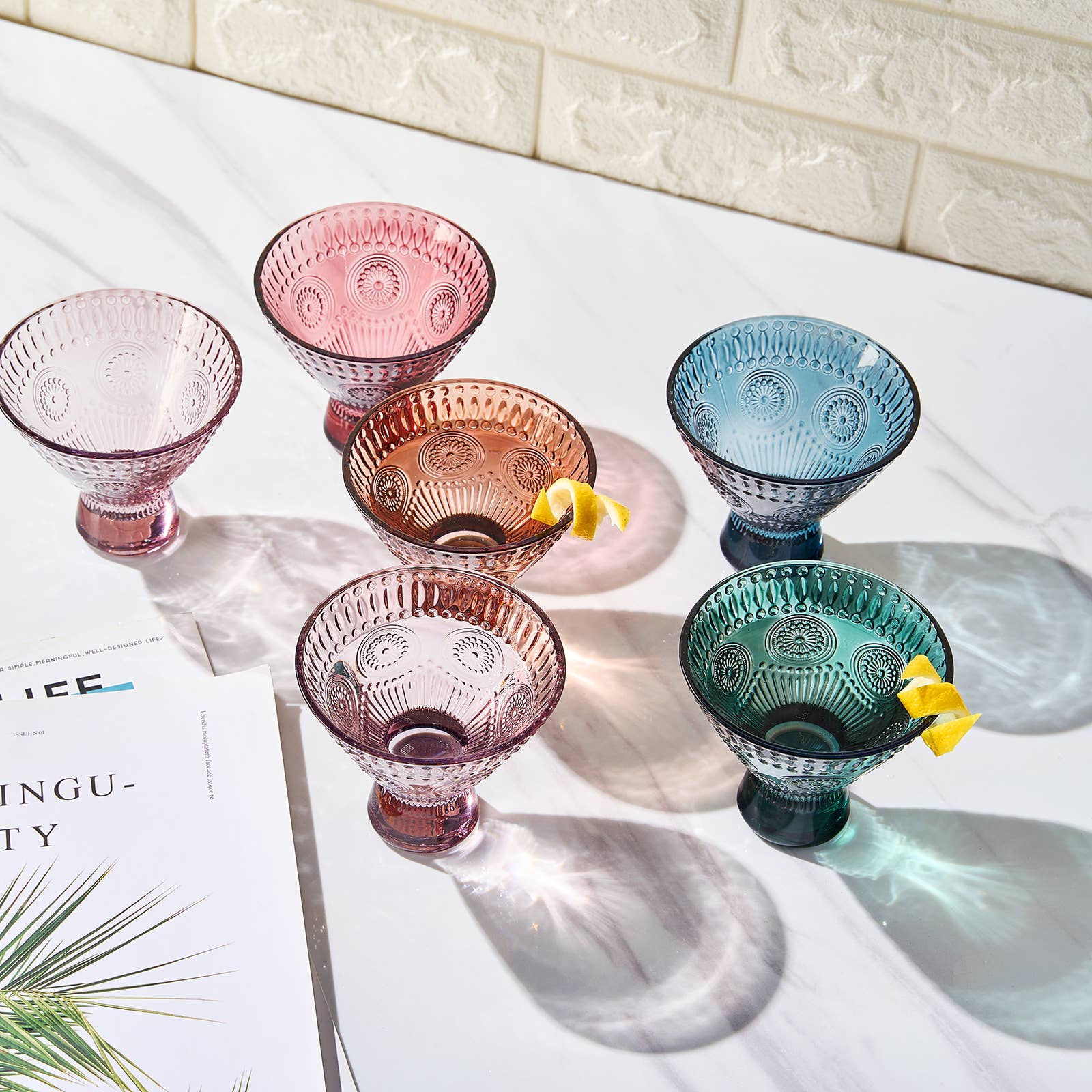 Stemless Martini Cocktail Glasses | Colored 6.6oz