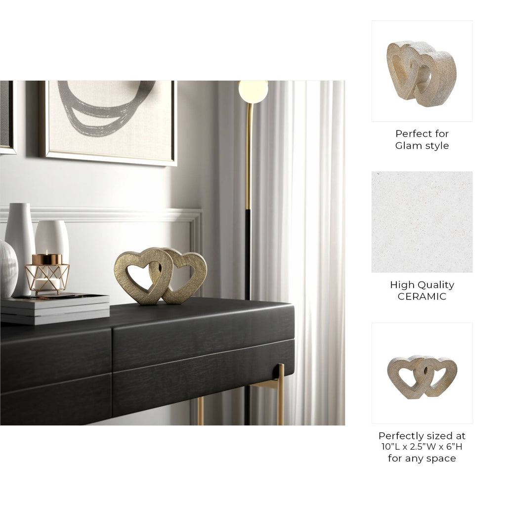 Gold Ceramic Double Heart Table, 10 in.