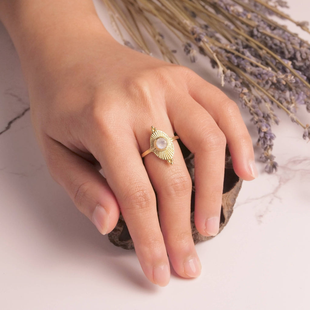 Baizaar - Brass Royal Moonstone Sunray Ring
