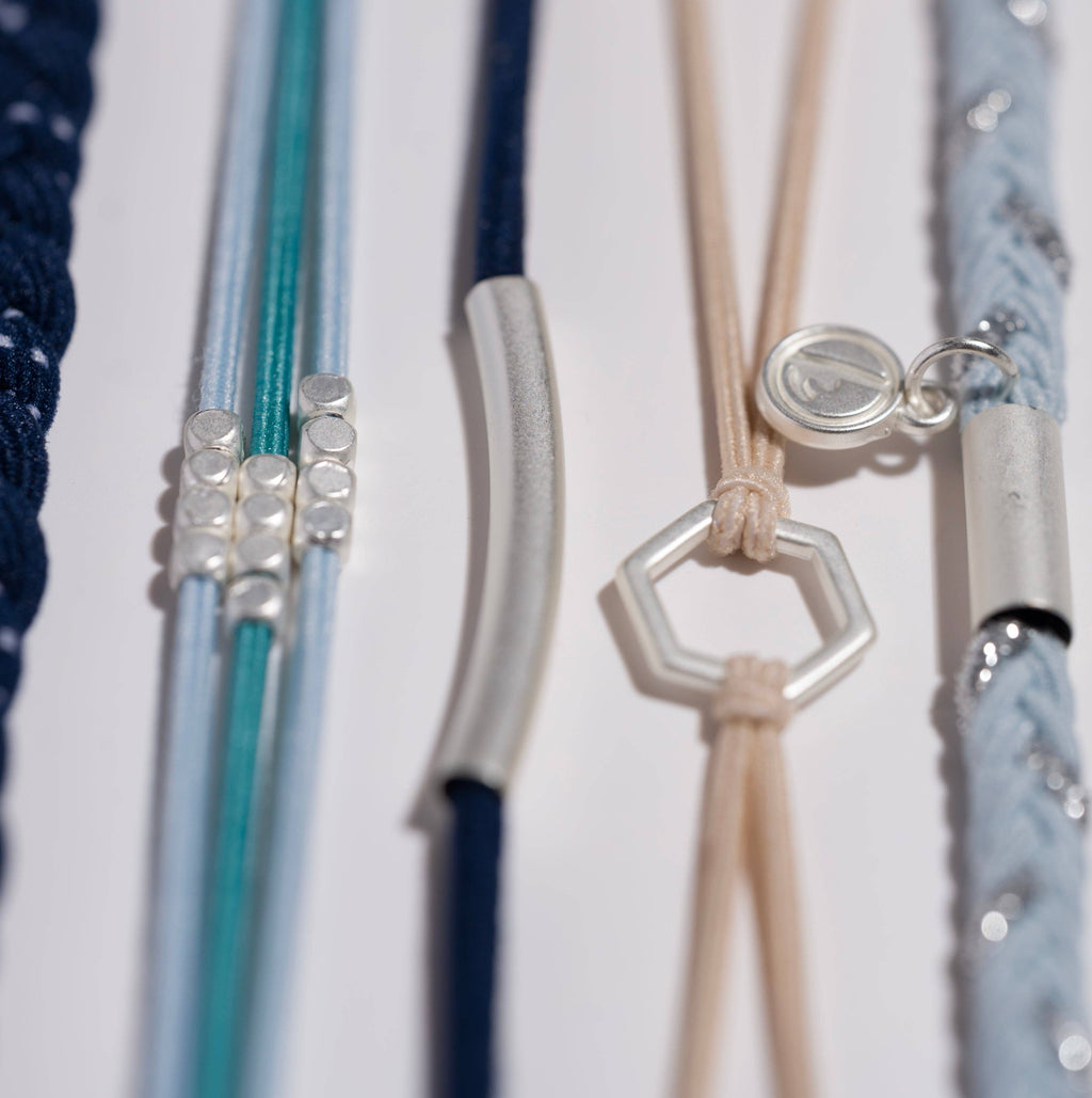 "Dream" Shades of Blue with Silver Accents Hair Tie Bracelets- K'lani hair tie bracelets