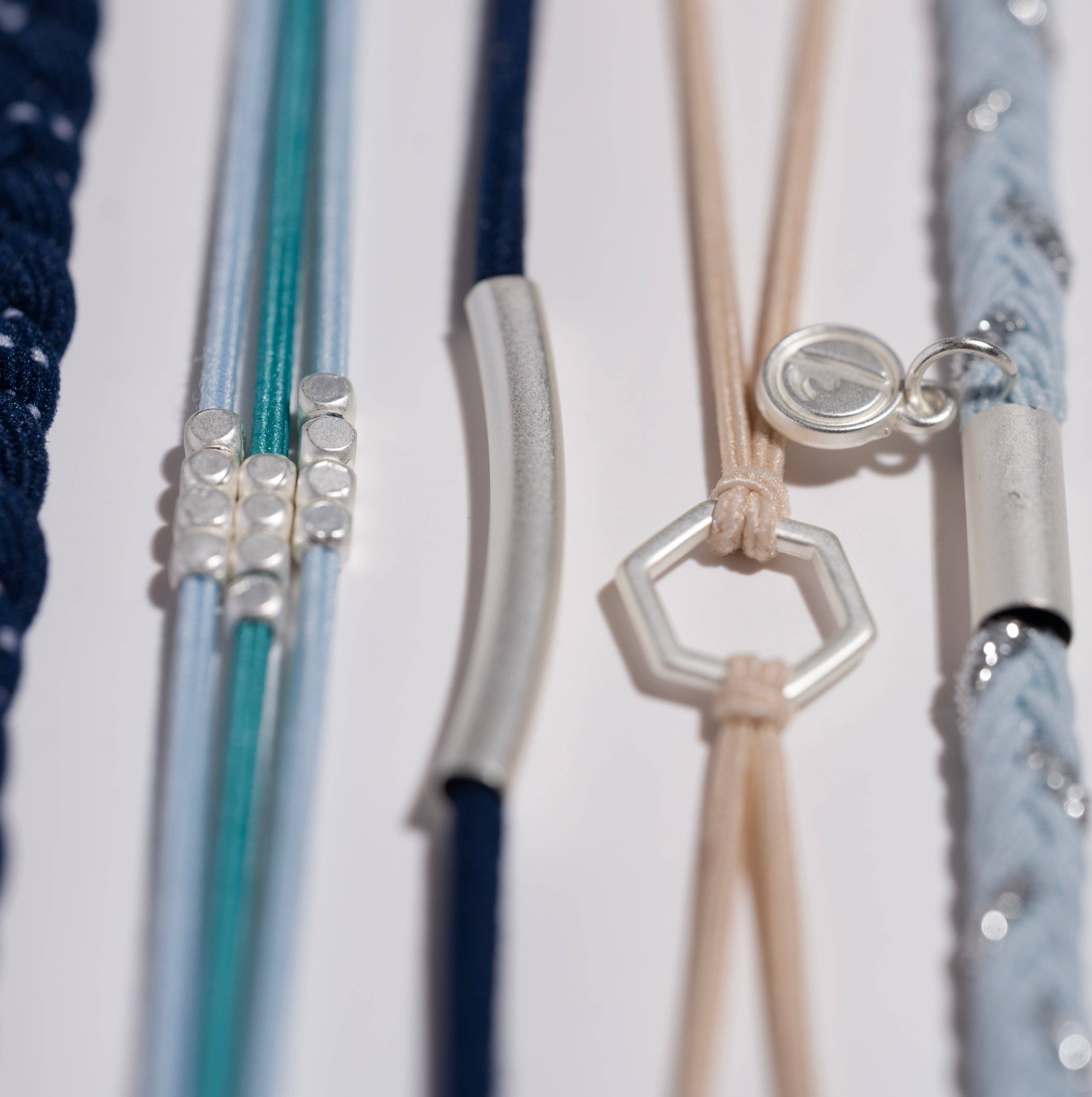 "Dream" Shades of Blue with Silver Accents Hair Tie Bracelets- K'lani hair tie bracelets
