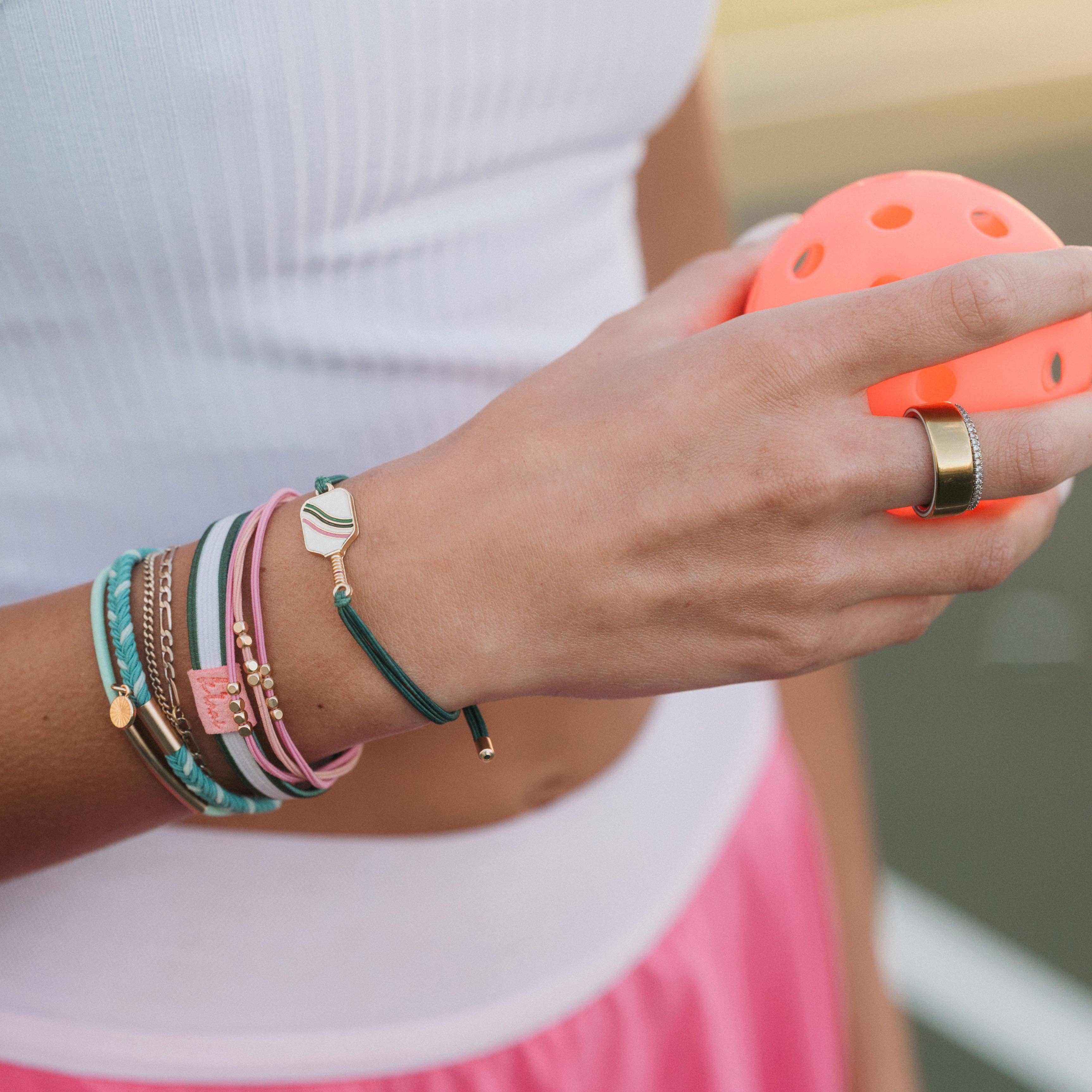 "Rally" Pickleball with Pink and Green Hair Tie Bracelets- K'lani hair tie bracelets