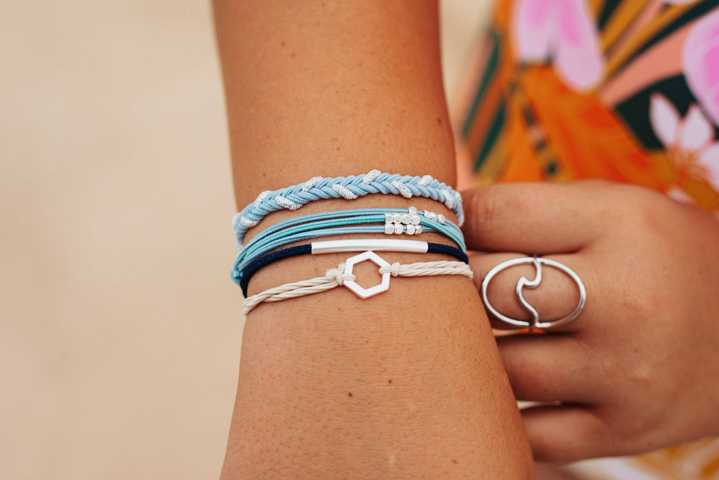 "Dream" Shades of Blue with Silver Accents Hair Tie Bracelets- K'lani hair tie bracelets