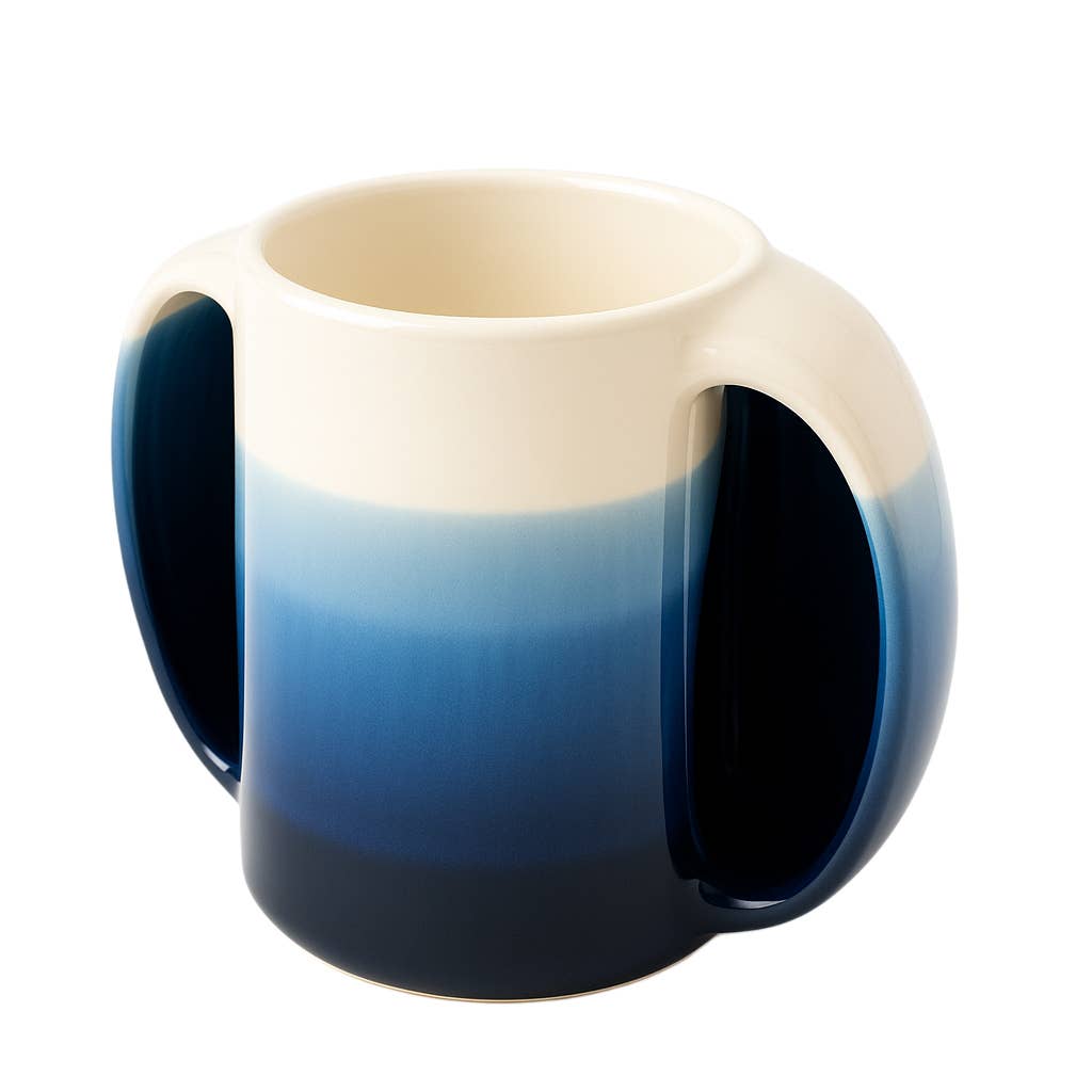 Double Hand Warmer Mug, Blue, Handmade Pottery