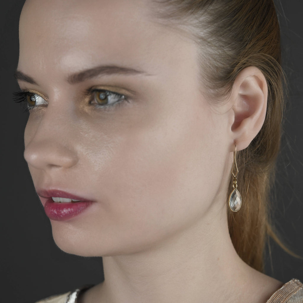 Diamond Hook Dangle Earrings with Crystal Tear Drop