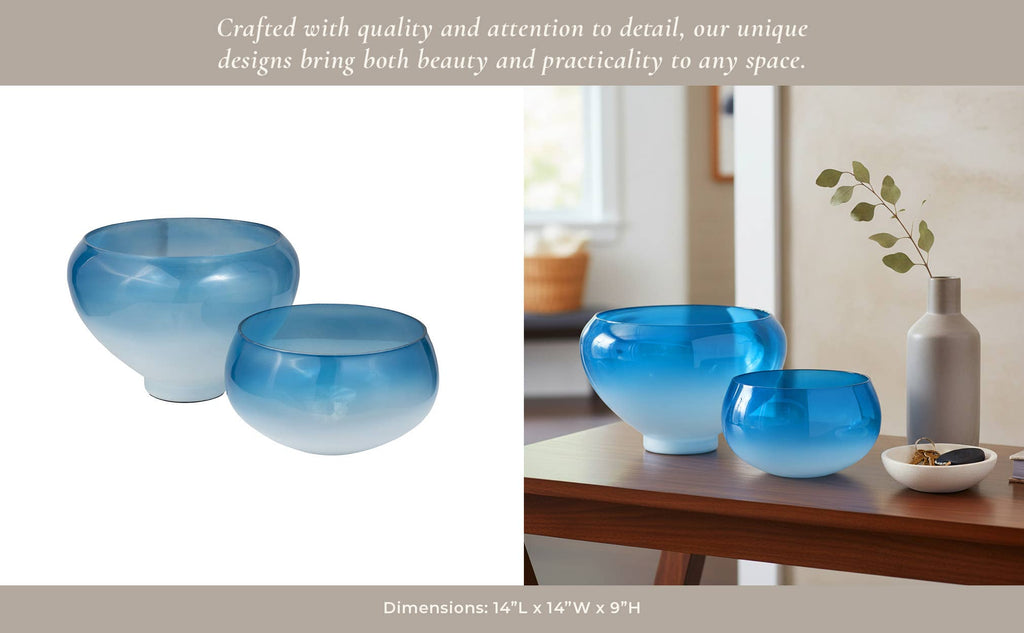 Decorative Bowls - Blue Glass Ombre, 10/14 in.
