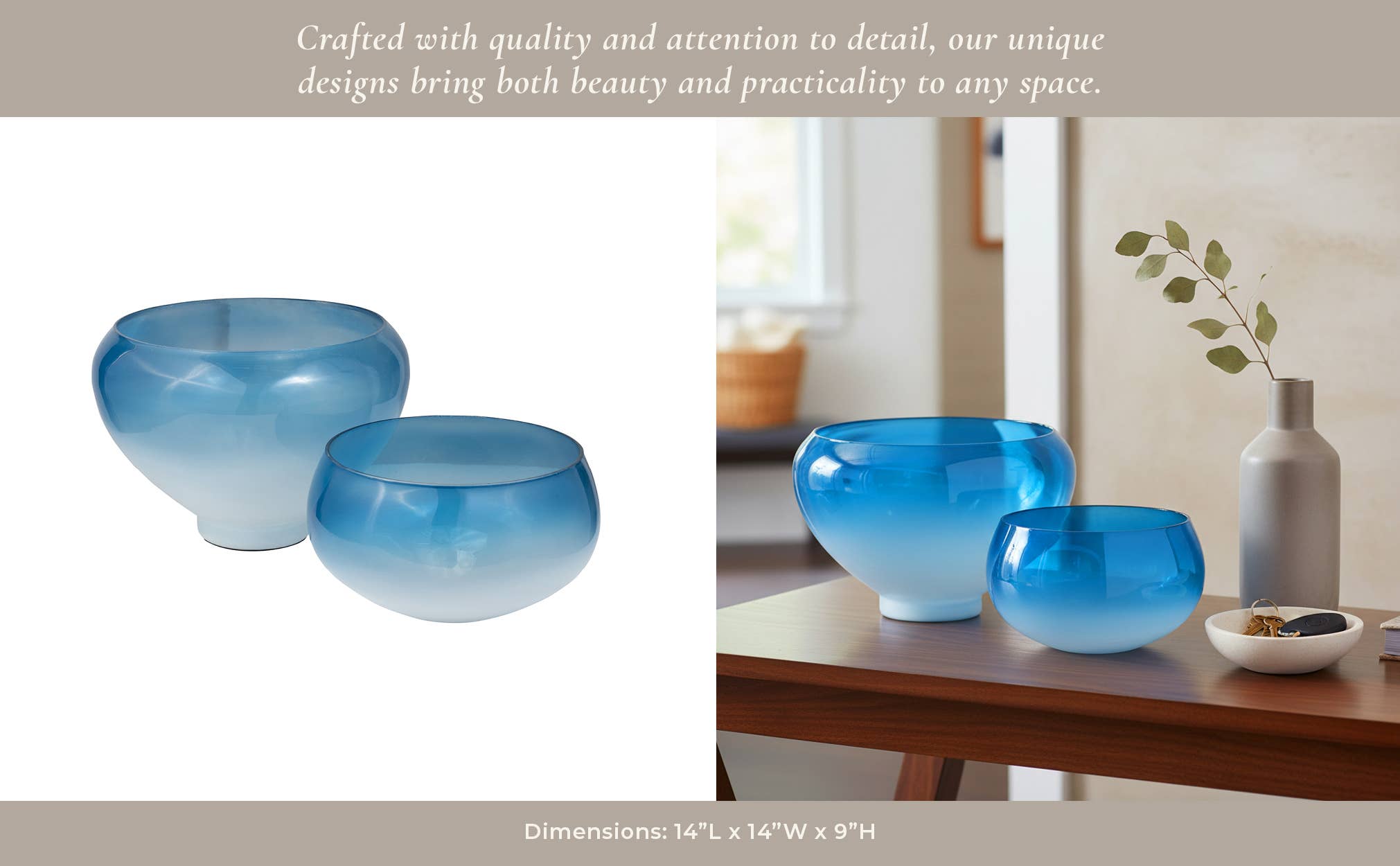 Decorative Bowls - Blue Glass Ombre, 10/14 in.