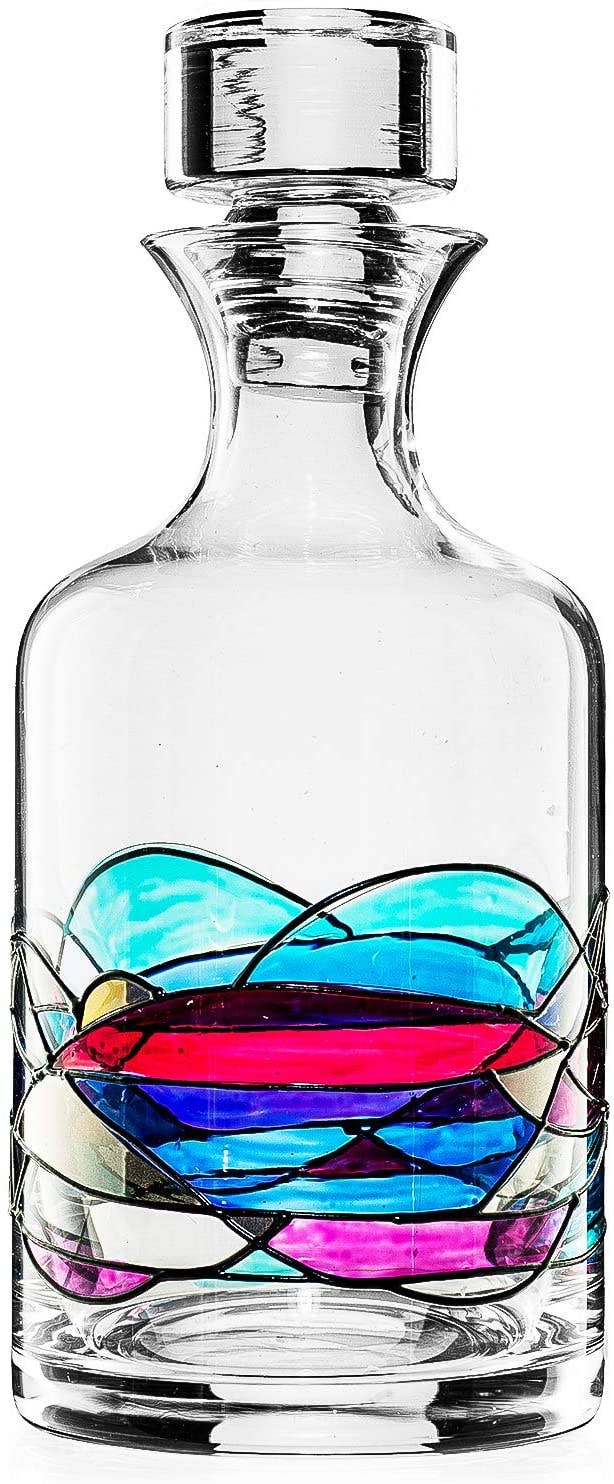 Renaissance Stain-glassed Windows Wine Decanter & 4 Glasses