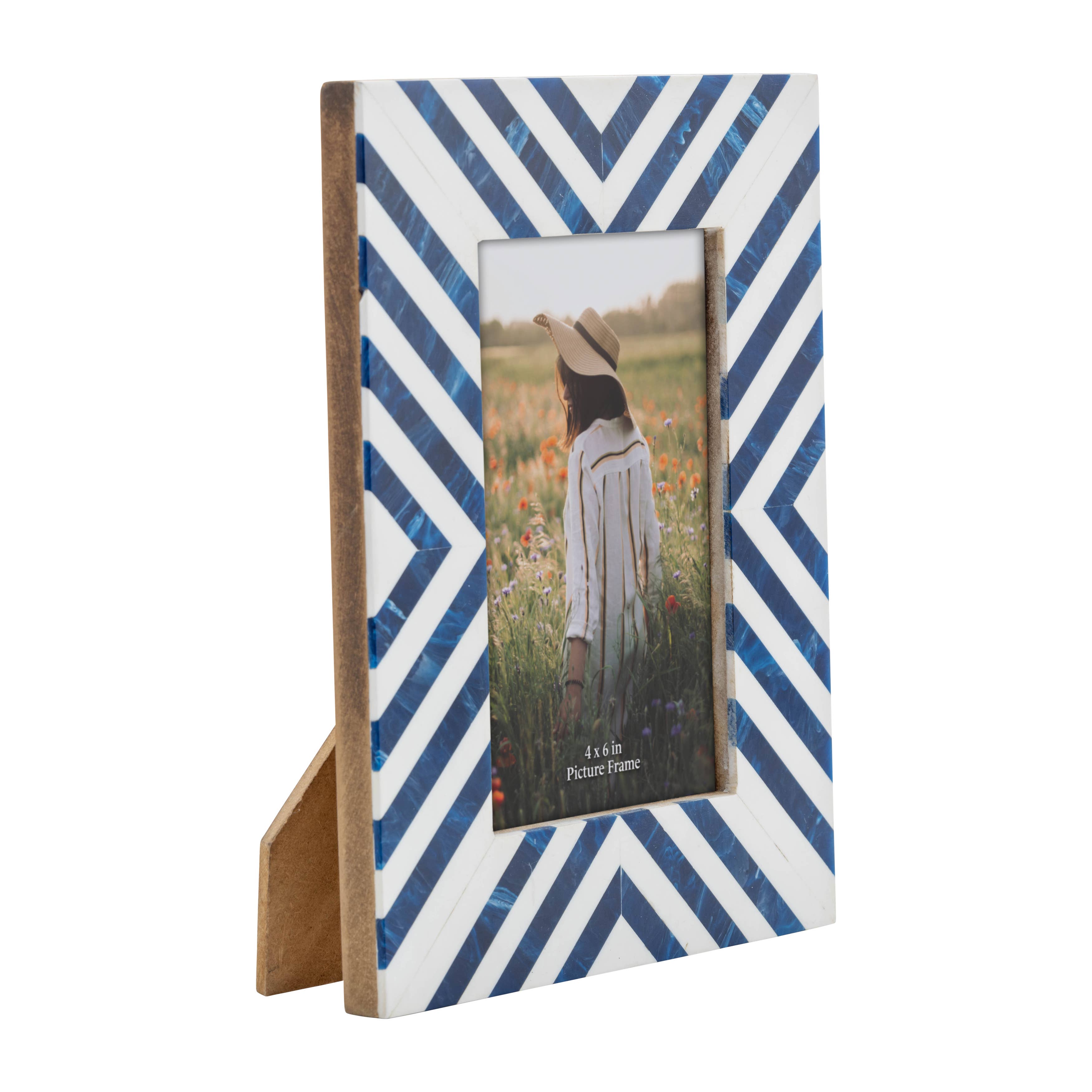 4x6 in. Picture Frame - Blue/White Resin Chevron Striped