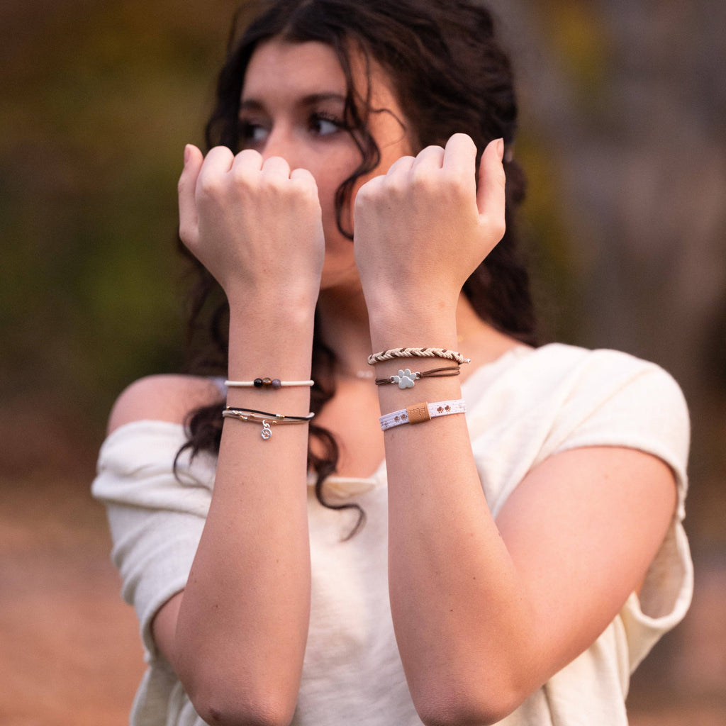 "Paws" Natural Hues with Silver and Paw Accents Hair Tie Bracelet-K'lani hair tie bracelets