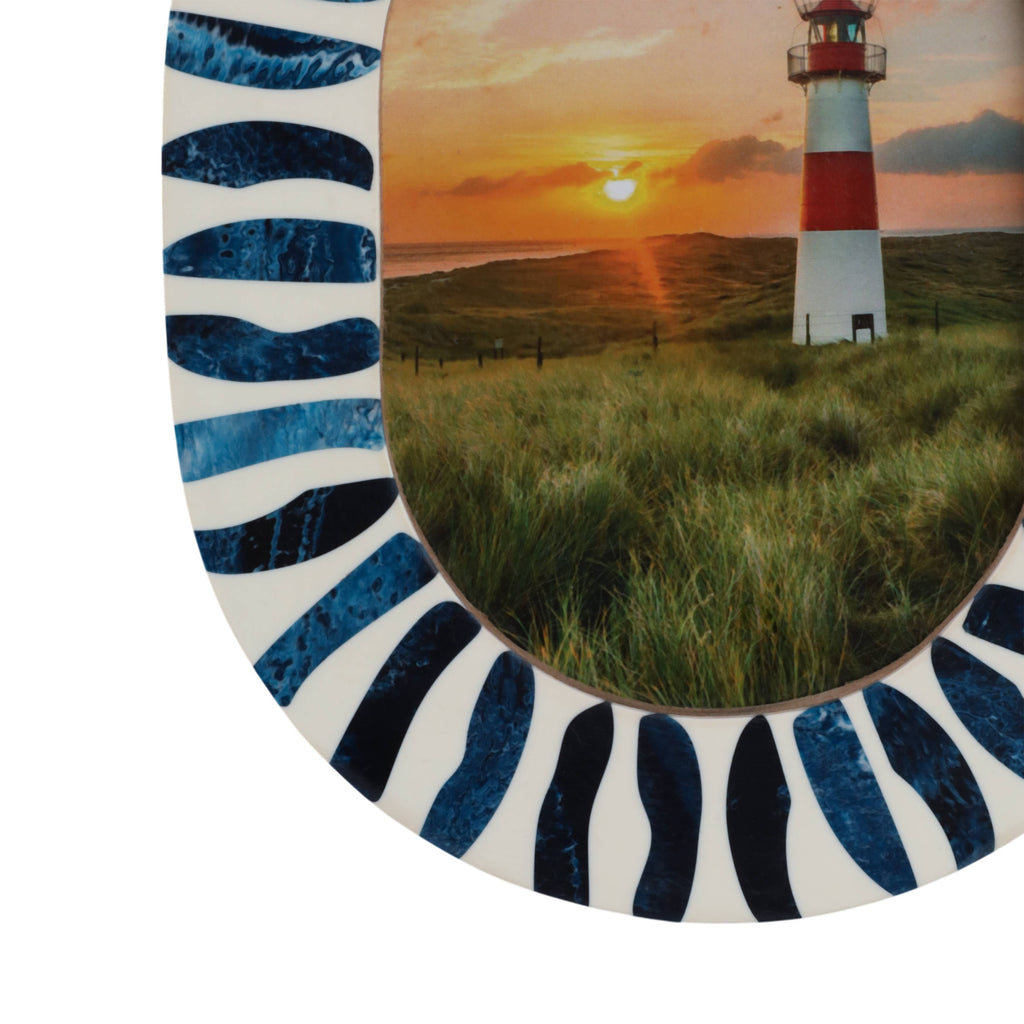 Blue/White 5x7 in. Resin Oval Photo Frame With Inlay Pieces