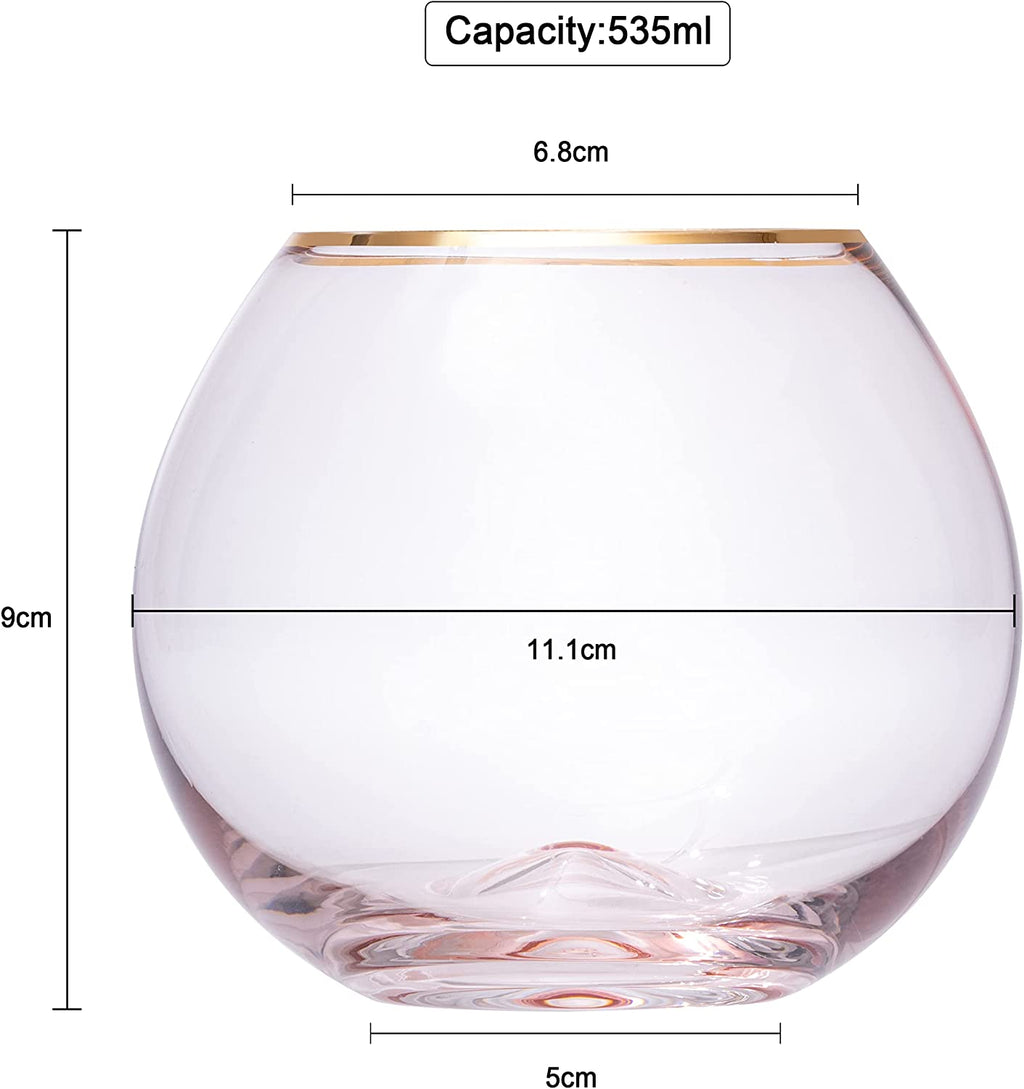 Blush Pink & Gilded Rim Wine Glass, 18oz Glasses