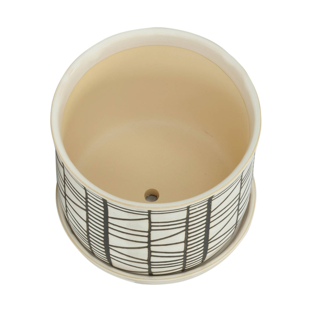Sagebrook Home - Planters Set of 2 - Beige Ceramic Geometric Saucer, 6/8 in.