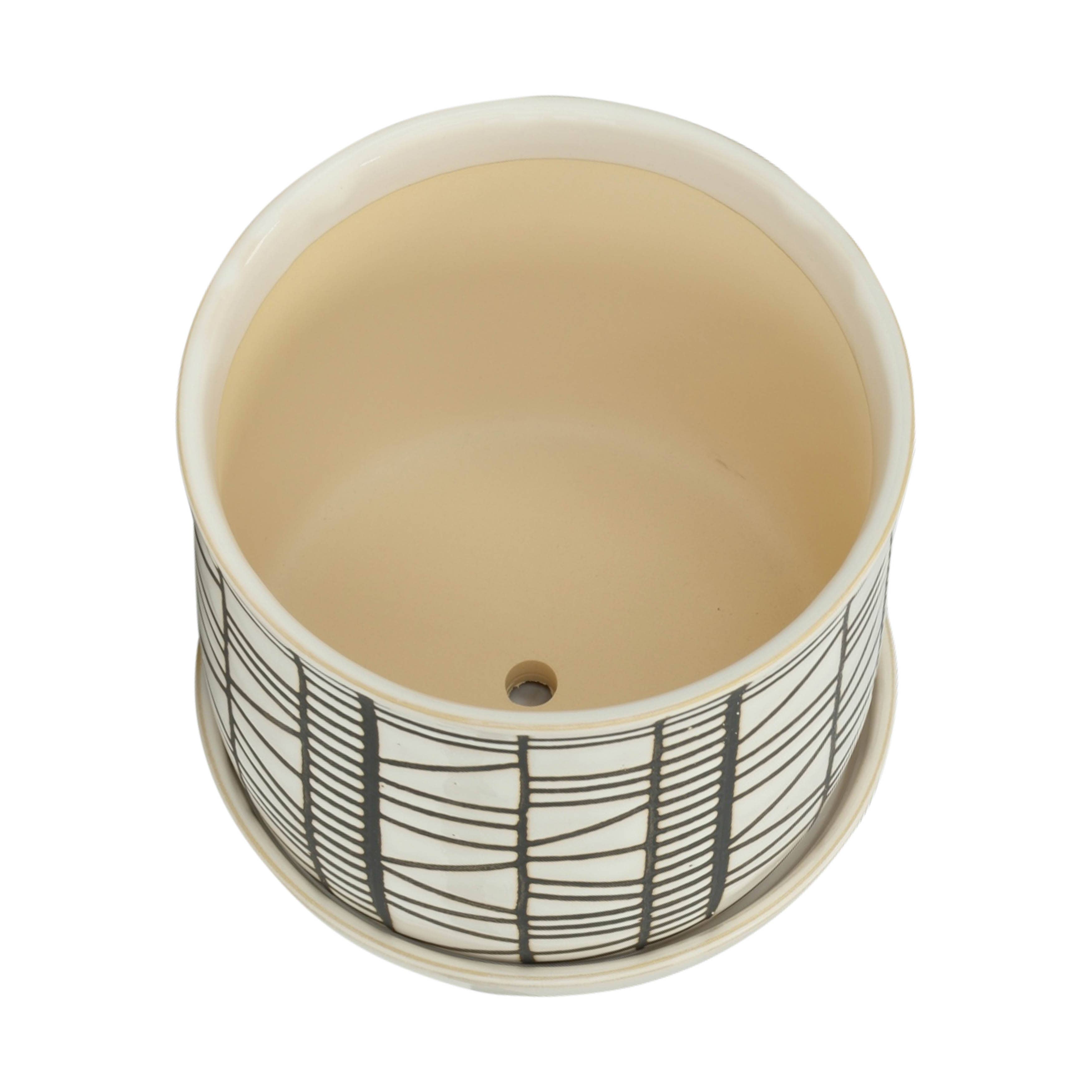 Sagebrook Home - Planters Set of 2 - Beige Ceramic Geometric Saucer, 6/8 in.