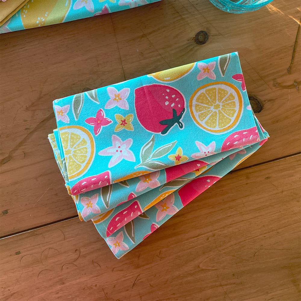 "Strawberries and Lemon" (pattern) - Cloth Napkins -