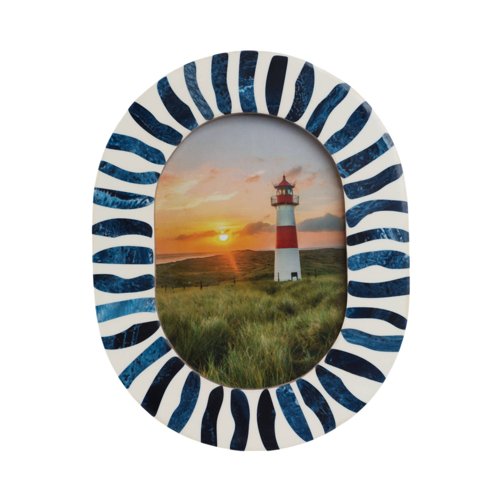 Blue/White 5x7 in. Resin Oval Photo Frame With Inlay Pieces