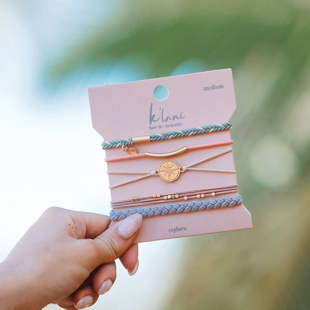 "Explore" Gold Compass Charm Hair Tie Bracelets- K'lani hair tie bracelets