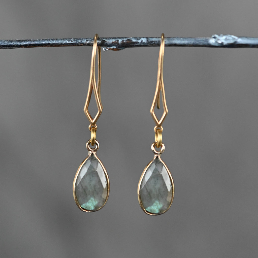 Diamond Hook Dangle Earrings with Crystal Tear Drop