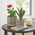 Sagebrook Home - Planters Set of 2 - Beige Ceramic Geometric Saucer, 6/8 in.