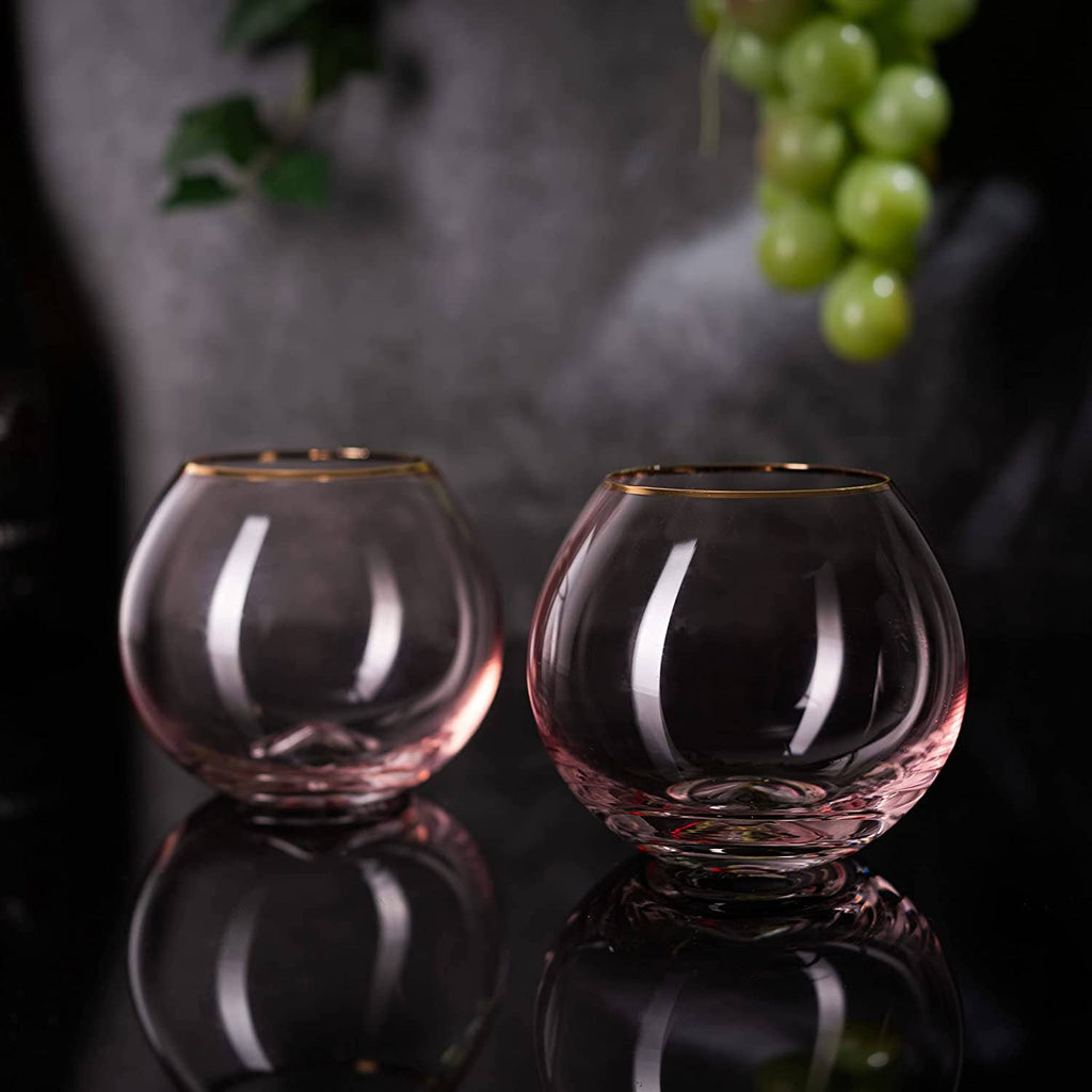 Blush Pink & Gilded Rim Wine Glass, 18oz Glasses