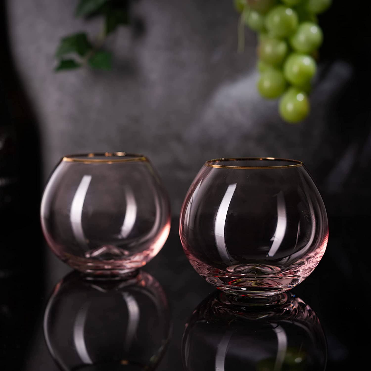 Blush Pink & Gilded Rim Wine Glass, 18oz Glasses