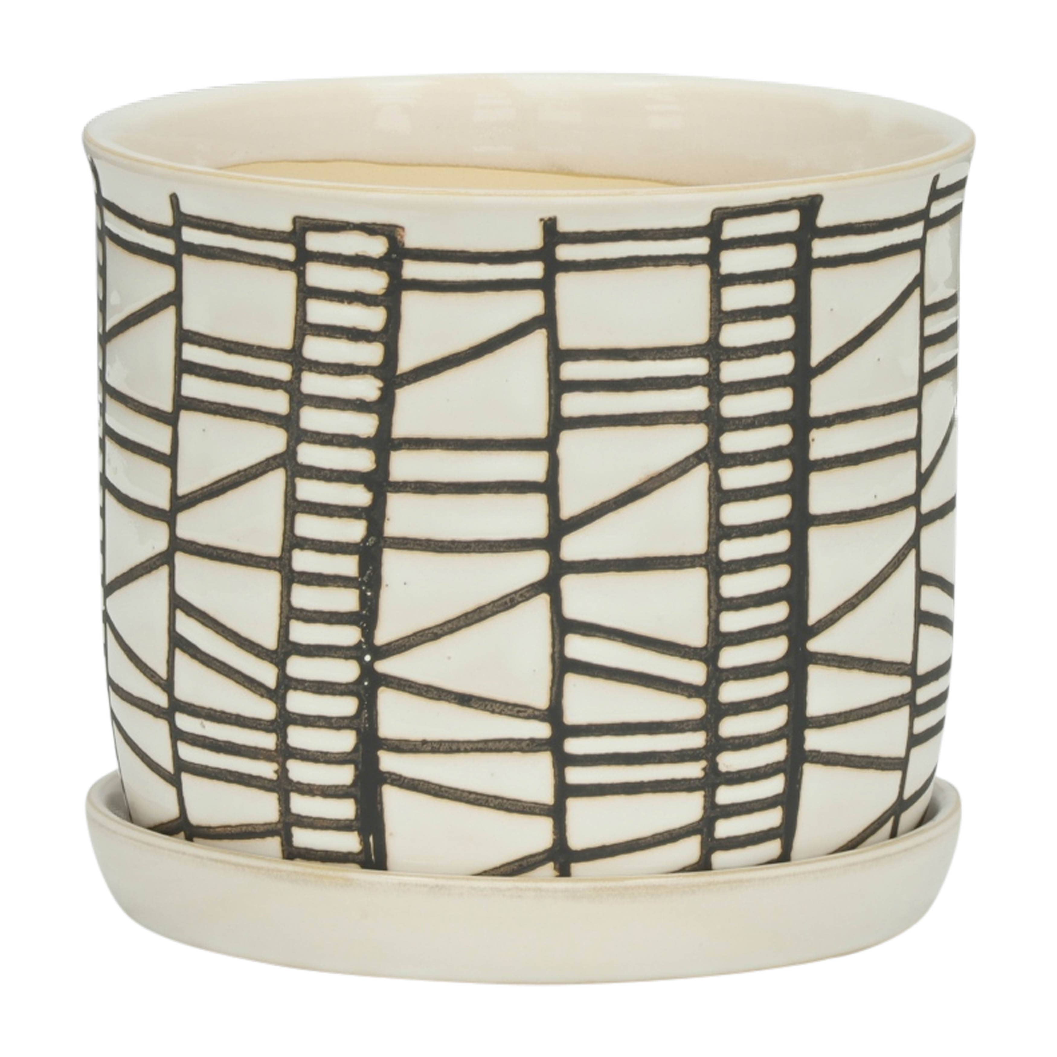 Sagebrook Home - Planters Set of 2 - Beige Ceramic Geometric Saucer, 6/8 in.