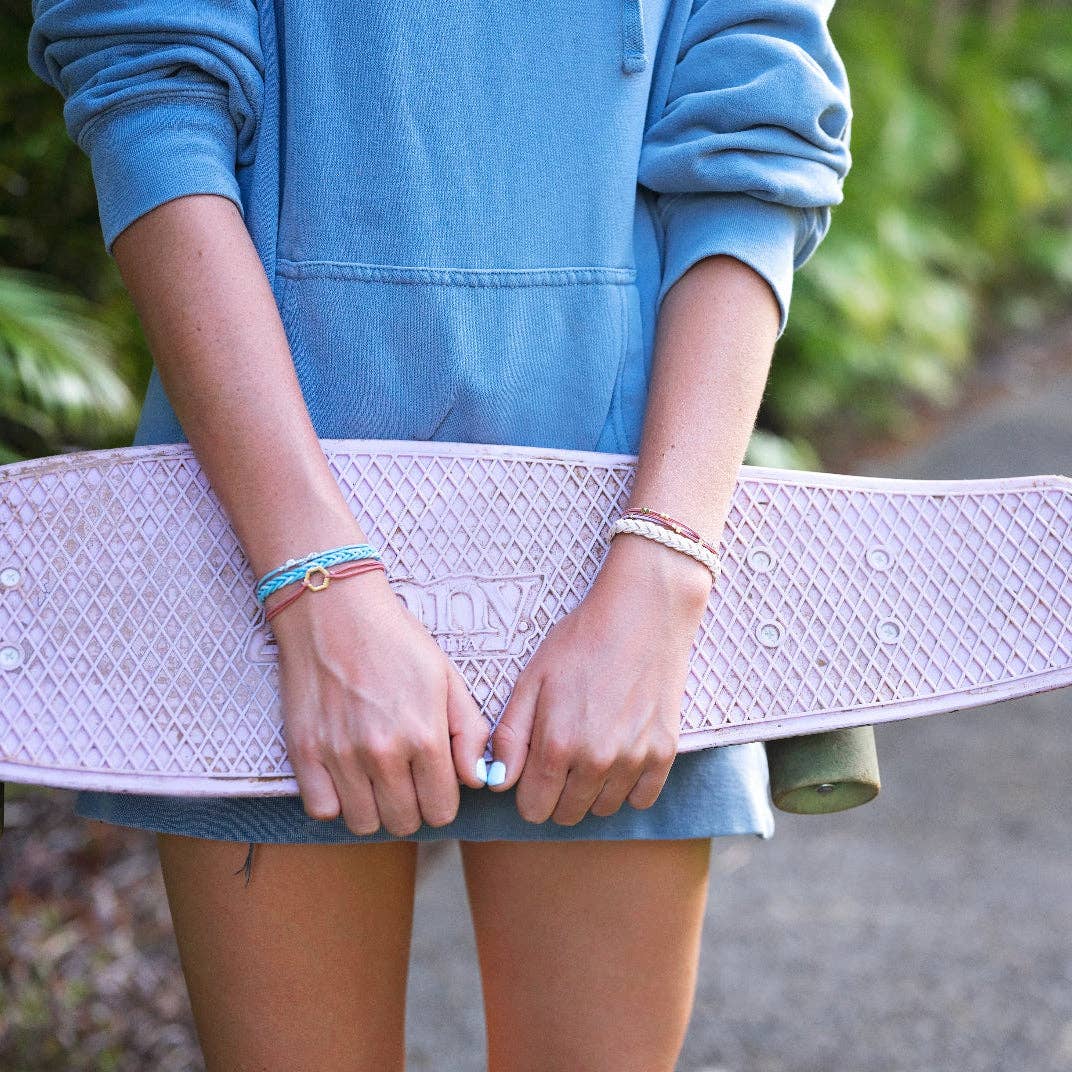 "Live" Teal and Coral with Gold Accent Hair Tie Bracelets- K'lani hair tie bracelets