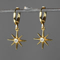 Golden Huggie Brass Stars with Stones Earrings