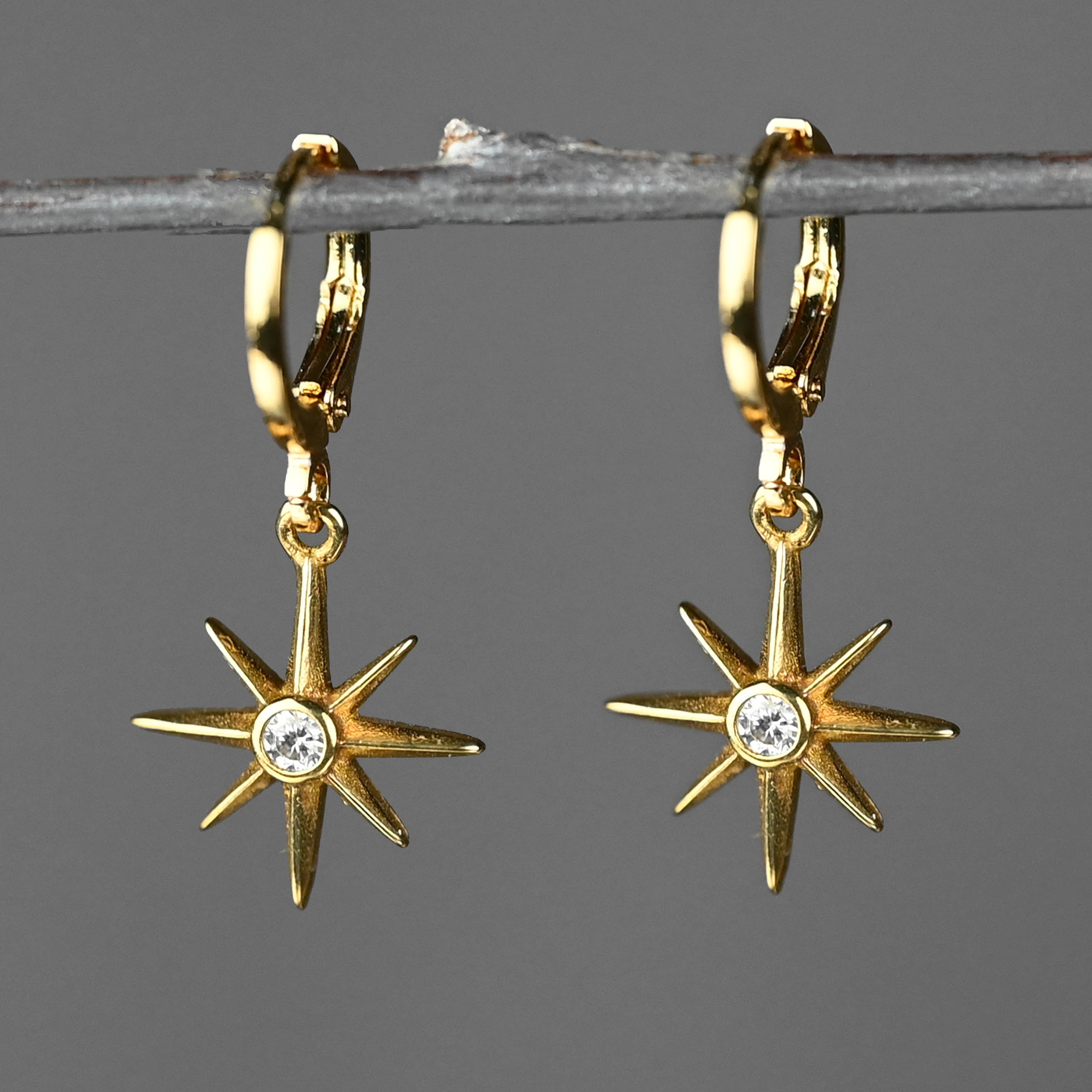 Golden Huggie Brass Stars with Stones Earrings