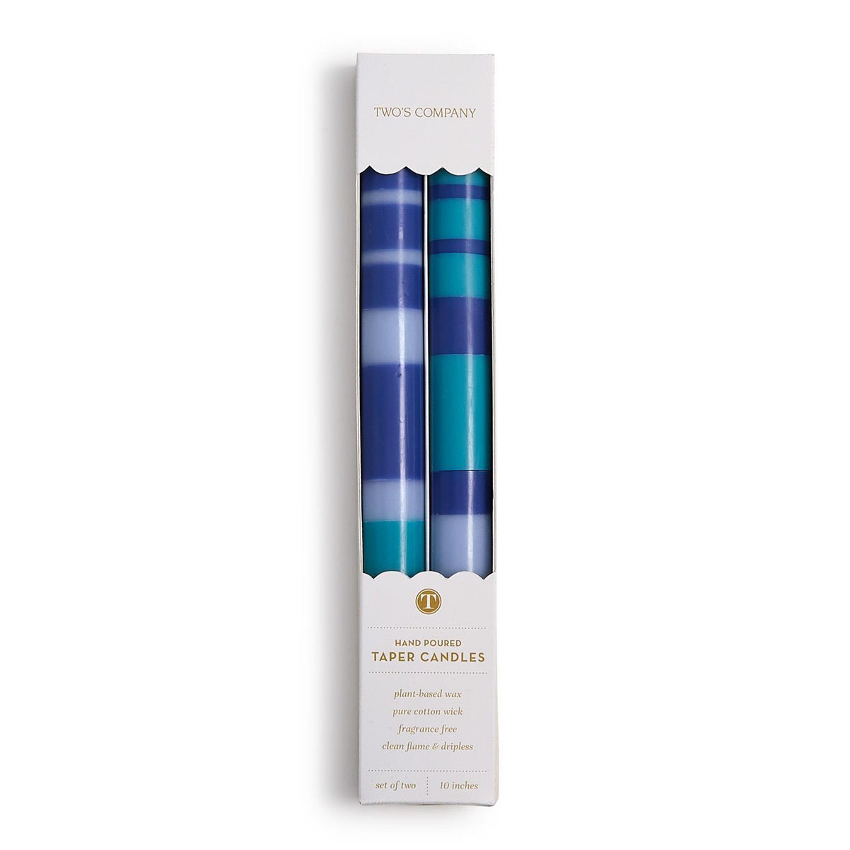 Blue Striped Tape Candles, Set of 2