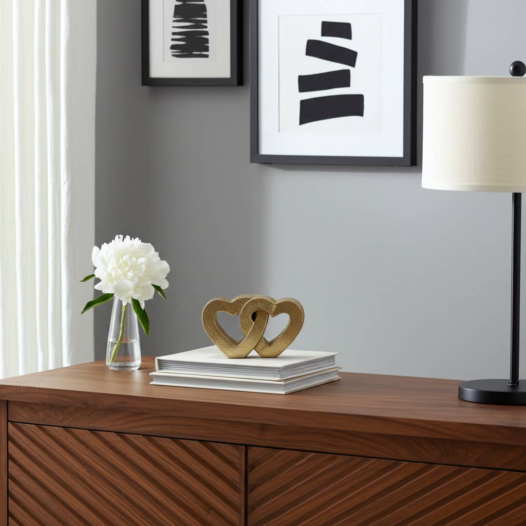 Gold Ceramic Double Heart Table, 10 in.