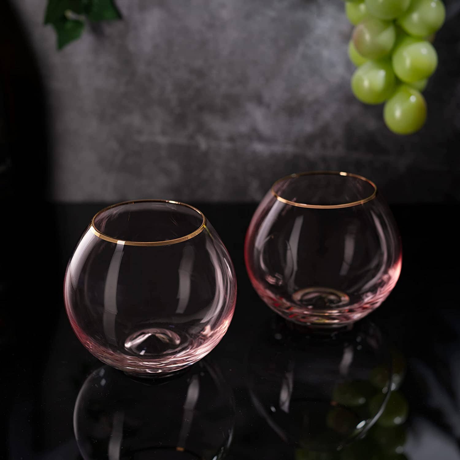 Blush Pink & Gilded Rim Wine Glass, 18oz Glasses